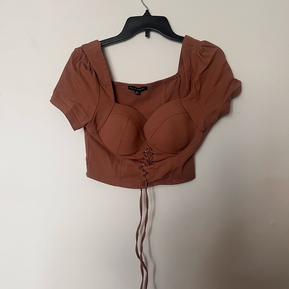 Brown tie up corset top